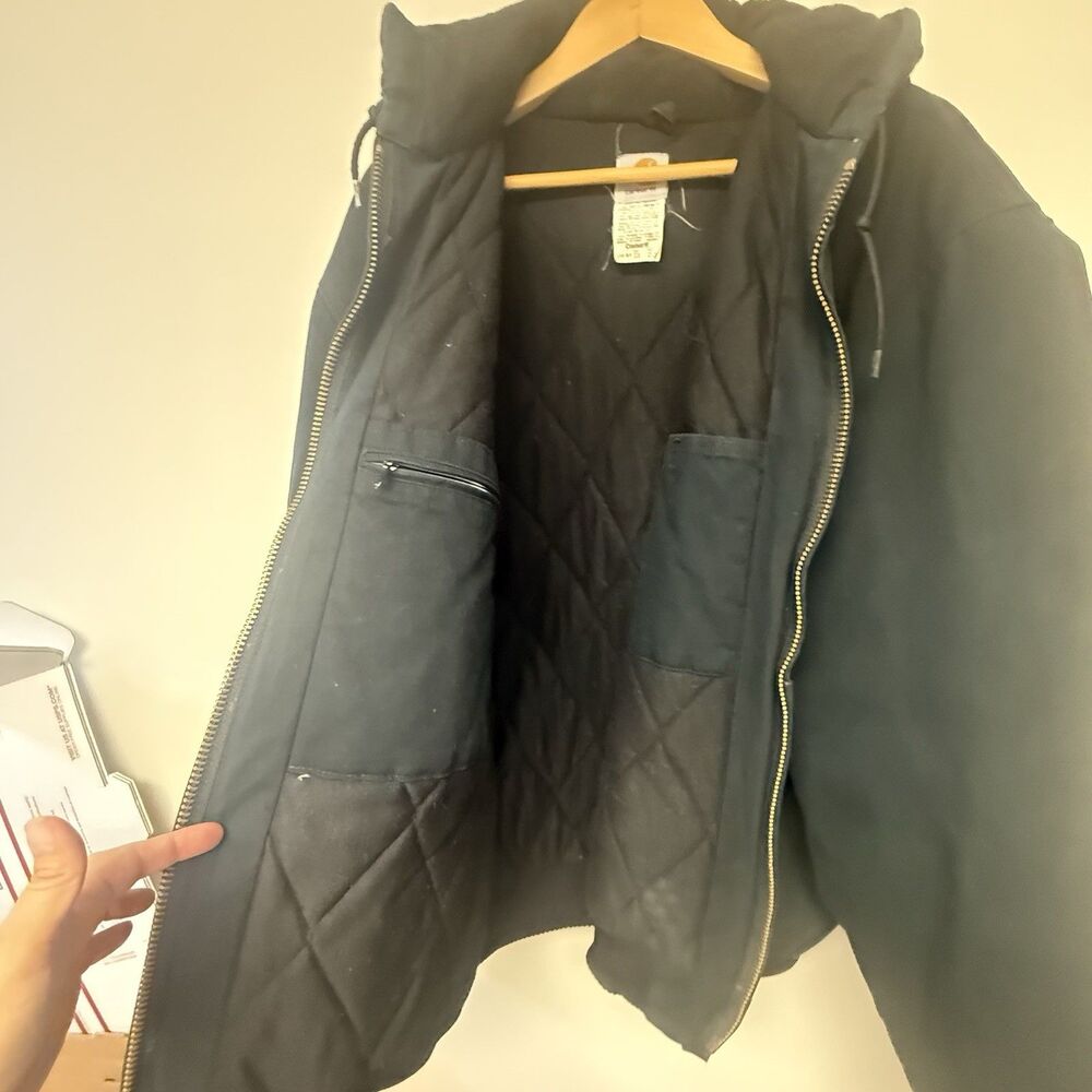 Vintage Carhartt Quilt-Lined Hooded Jacket Black J140 BLK 2XL  USA Union Made - Picture 10 of 10